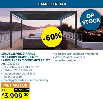 Promoties Luxueuze vrijstaande terrasoverkapping met lamellendak sonny antraciet - Huismerk - Zelfbouwmarkt - Geldig van 02/03/2021 tot 29/03/2021 bij Zelfbouwmarkt