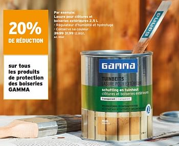 Promoties Lasure pour clôtures et boiseries extérieures - Gamma - Geldig van 03/03/2021 tot 16/03/2021 bij Gamma