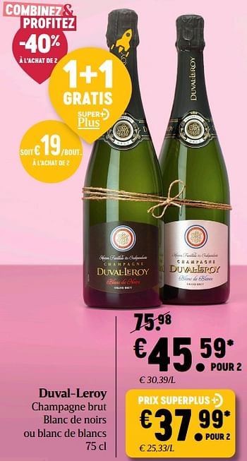 Promotions Duval-leroy champagne brut - Champagne - Valide de 25/02/2021 à 03/03/2021 chez Delhaize