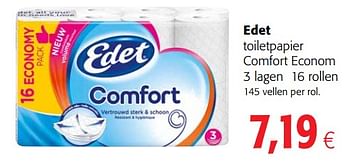 Promotions Edet toiletpapier comfort econom - Edet - Valide de 24/02/2021 à 09/03/2021 chez Colruyt
