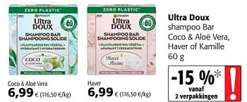 Promoties Ultra doux shampoo bar coco + aloë vera, haver of kamille - Garnier - Geldig van 24/02/2021 tot 09/03/2021 bij Colruyt