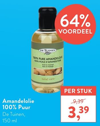 Promoties Amandelolie 100% puur de tuinen - De Tuinen - Geldig van 22/02/2021 tot 21/03/2021 bij Holland & Barret