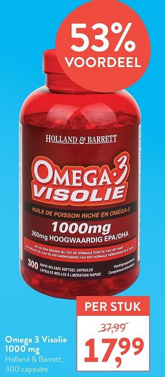 Promoties Omega 3 visolie 1000 mg holland + barrett - Huismerk - Holland & Barrett - Geldig van 22/02/2021 tot 21/03/2021 bij Holland & Barret