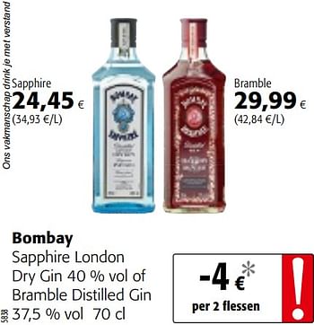 Promoties Bombay sapphire london dry gin of bramble distilled gin - Bombay - Geldig van 24/02/2021 tot 09/03/2021 bij Colruyt