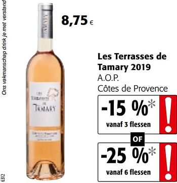 Promoties Les terrasses de tamary 2019 a.o.p. côtes de provence - Rosé wijnen - Geldig van 24/02/2021 tot 09/03/2021 bij Colruyt