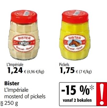 Promotions Bister l`impériale mosterd of pickels - Bister - Valide de 24/02/2021 à 09/03/2021 chez Colruyt