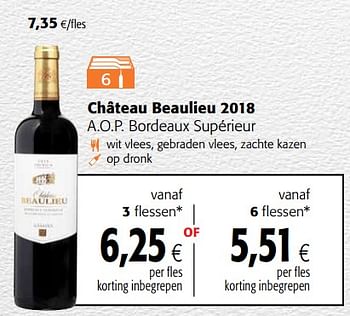 Promotions Château beaulieu 2018 a.o.p. bordeaux supérieur - Vins rouges - Valide de 24/02/2021 à 09/03/2021 chez Colruyt