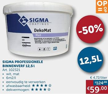Promotions Sigma professionele binnenverf - Sigma - Valide de 02/03/2021 à 29/03/2021 chez Zelfbouwmarkt