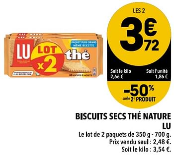 Promotions Biscuits secs thé nature lu - Lu - Valide de 23/02/2021 à 01/03/2021 chez Supeco