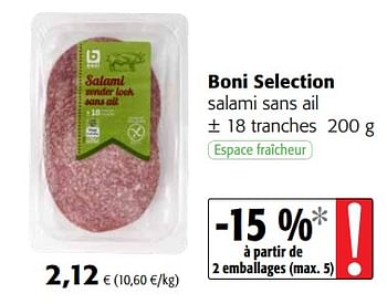 Promotions Boni selection salami sans ail - Boni - Valide de 24/02/2021 à 09/03/2021 chez Colruyt