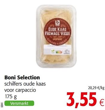 Promoties Boni selection schilfers oude kaas voor carpaccio - Boni - Geldig van 24/02/2021 tot 09/03/2021 bij Colruyt