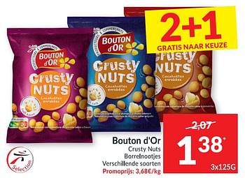 Promoties Bouton d`or crusty nuts borrelnootjes - Bouton D'Or - Geldig van 02/03/2021 tot 07/03/2021 bij Intermarche