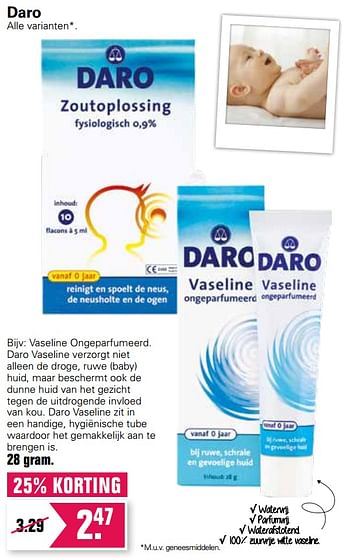 Promoties Daro vaseline ongeparfumeerd - Daro - Geldig van 24/02/2021 tot 13/03/2021 bij De Online Drogist