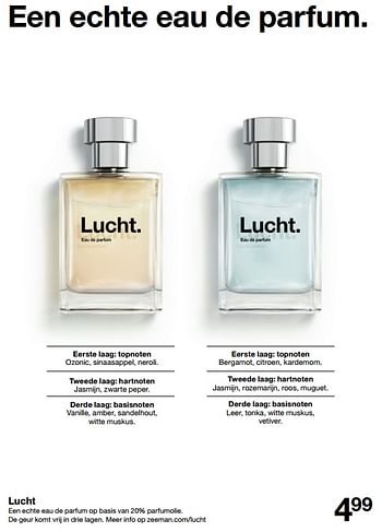 Promoties Lucht een echte eau de parfum op basis van 20% parfumolie - Huismerk - Zeeman  - Geldig van 27/02/2021 tot 05/03/2021 bij Zeeman