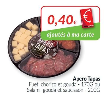 Promotions Apero tapas fuet, chorizo et gouda ou salami, gouda et saucisson - Produit maison - Intermarche - Valide de 01/03/2021 à 31/03/2021 chez Intermarche