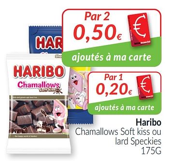 Promotions Haribo chamallows soft kiss ou lard speckies - Haribo - Valide de 01/03/2021 à 31/03/2021 chez Intermarche