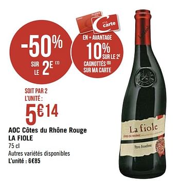 Promotions Aoc côtes du rhône rouge la fiole - Vins rouges - Valide de 01/03/2021 à 14/03/2021 chez Super Casino