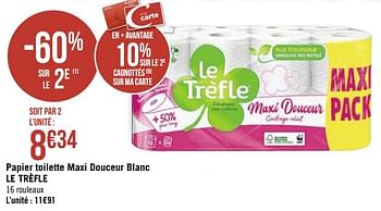 Promoties Papier toilette maxi douceur blanc le trèfle - Le Trèfle - Geldig van 01/03/2021 tot 14/03/2021 bij Super Casino