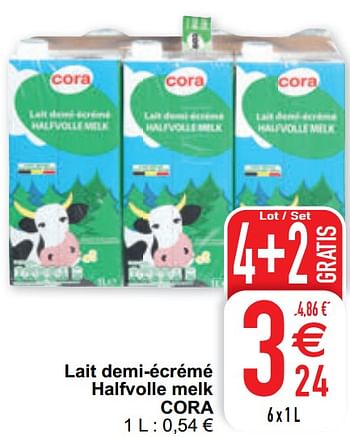 Promotions Lait demi-écrémé halfvolle melk cora - Produit maison - Cora - Valide de 02/03/2021 à 08/03/2021 chez Cora