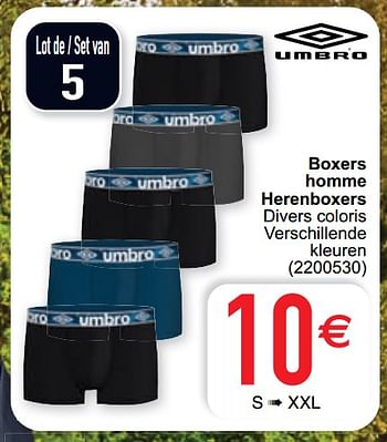 Promotions Boxers homme herenboxers - Umbro - Valide de 02/03/2021 à 15/03/2021 chez Cora