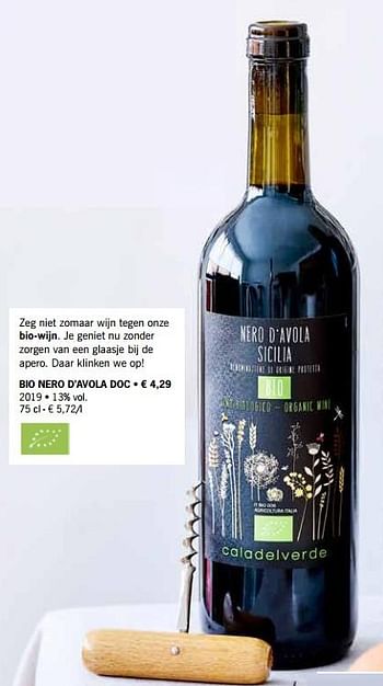 Promoties Bio nero d`avola doc - Rode wijnen - Geldig van 01/03/2021 tot 04/04/2021 bij Lidl