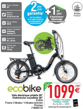 Promoties Vélo électrique pliable 20`` - Eco Bike - Geldig van 02/03/2021 tot 15/03/2021 bij Cora