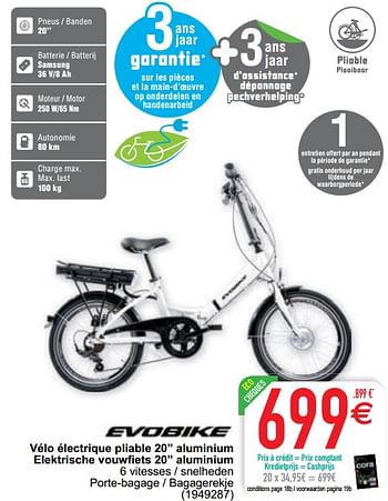Promotions Vélo électrique pliable 20`` aluminium - Evobike - Valide de 02/03/2021 à 15/03/2021 chez Cora