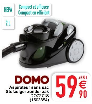 Promoties Domo elektro aspirateur sans sac stofzuiger zonder zak do7271s - Domo elektro - Geldig van 02/03/2021 tot 15/03/2021 bij Cora