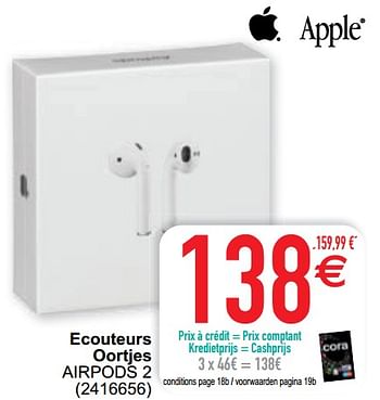 Promotions Ecouteurs oortjes airpods 2 - Apple - Valide de 02/03/2021 à 15/03/2021 chez Cora