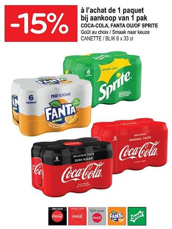 Promoties -15% à l`achat de 1 paquet coca-cola, fanta ou-of sprite - Huismerk - Alvo - Geldig van 10/03/2021 tot 23/03/2021 bij Alvo