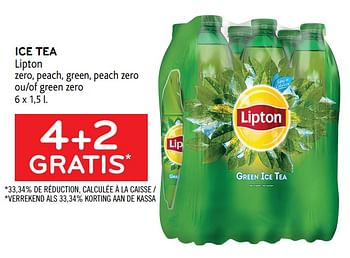 Promoties 4+2 gratis ice tea lipton zero, peach, green , peach zero ou green zero - Lipton - Geldig van 10/03/2021 tot 23/03/2021 bij Alvo