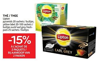 Promotions -15% à l`achat de 2 paquets thé lipton - Lipton - Valide de 10/03/2021 à 23/03/2021 chez Alvo