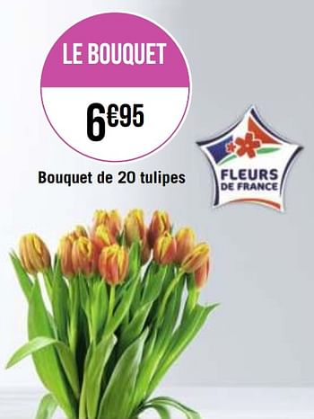 Promotions Bouquet de 20 tulipes - Produit Maison - Géant Casino - Valide de 01/03/2021 à 14/03/2021 chez Géant Casino