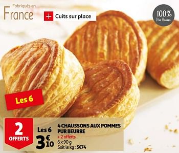 Promotions 4 chaussons aux pommes pur beurre - Produit Maison - Auchan Ronq - Valide de 03/03/2021 à 09/03/2021 chez Auchan Ronq