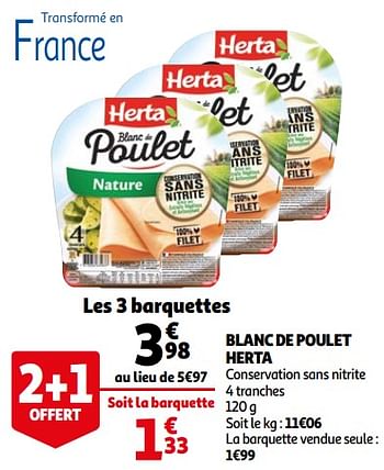 Promotions Blanc de poulet herta - Herta - Valide de 03/03/2021 à 09/03/2021 chez Auchan Ronq