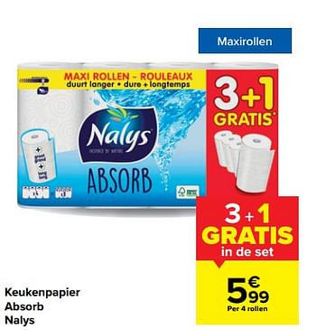 Promoties Keukenpapier absorb nalys - Nalys - Geldig van 03/03/2021 tot 15/03/2021 bij Carrefour