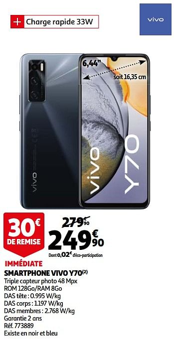Promotions Smartphone vivo y70 - Vivo - Valide de 03/03/2021 à 09/03/2021 chez Auchan Ronq