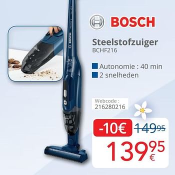 Promoties Bosch steelstofzuiger bchf216 - Bosch - Geldig van 28/02/2021 tot 27/03/2021 bij Eldi