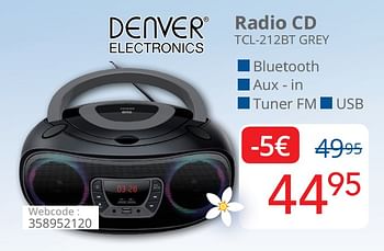 Promoties Denver electronics radio cd tcl-212bt grey - Denver Electronics - Geldig van 28/02/2021 tot 27/03/2021 bij Eldi