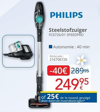 Promoties Philips steelstofzuiger fc6726-01 speedpro - Philips - Geldig van 28/02/2021 tot 27/03/2021 bij Eldi