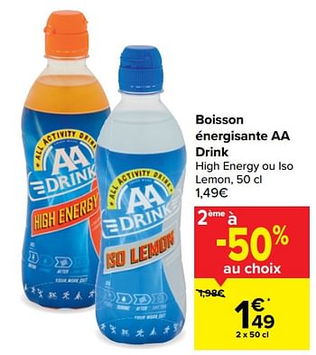 Promoties Boisson énergisante aa drink - AA-Drink - Geldig van 03/03/2021 tot 15/03/2021 bij Carrefour