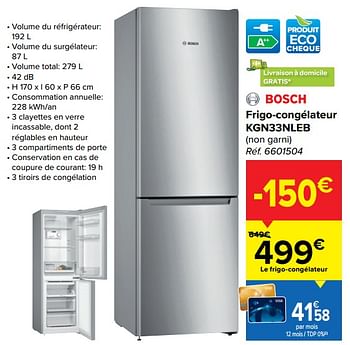 Promotions Bosch frigo-congélateur kgn33nleb - Bosch - Valide de 03/03/2021 à 15/03/2021 chez Carrefour