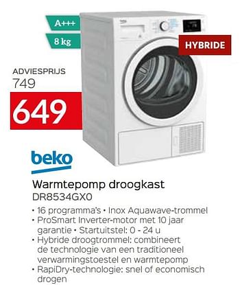 Promoties Beko warmtepomp droogkast dr8534gx0 - Beko - Geldig van 01/03/2021 tot 31/03/2021 bij Selexion