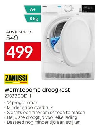 Promoties Zanussi warmtepomp droogkast zx8380dh - Zanussi - Geldig van 01/03/2021 tot 31/03/2021 bij Selexion