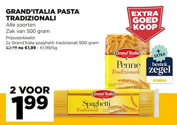 Promotions Grand`italia pasta tradizionali - grand’italia - Valide de 03/03/2021 à 09/03/2021 chez Jumbo