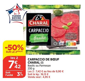 Promotions Carpaccio de boeuf charal - Charal - Valide de 03/03/2021 à 08/03/2021 chez Atac