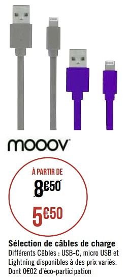 Promotions Sélection de câbles de charge - Moov - Valide de 01/03/2021 à 14/03/2021 chez Géant Casino