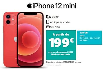 Promotions Apple iphone 12 mini 128 gb - Apple - Valide de 01/03/2021 à 01/04/2021 chez Base