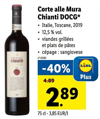 Promotions Corte alle mura chianti docg - Vins rouges - Valide de 08/03/2021 à 13/03/2021 chez Lidl
