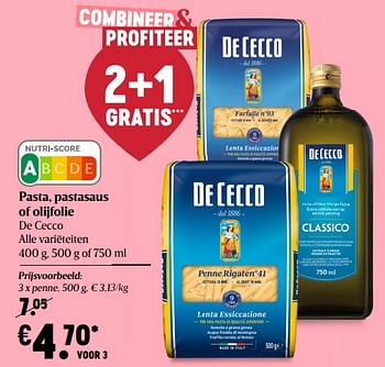 Promoties Pasta, pastasaus of olijfolie de cecco - De Cecco - Geldig van 04/03/2021 tot 10/03/2021 bij Delhaize